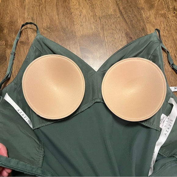 Azazie Linia Eucalyptus Mermaid Pleated Stretch Satin Dress Evening Gown Size 14 - Picture 10 of 14